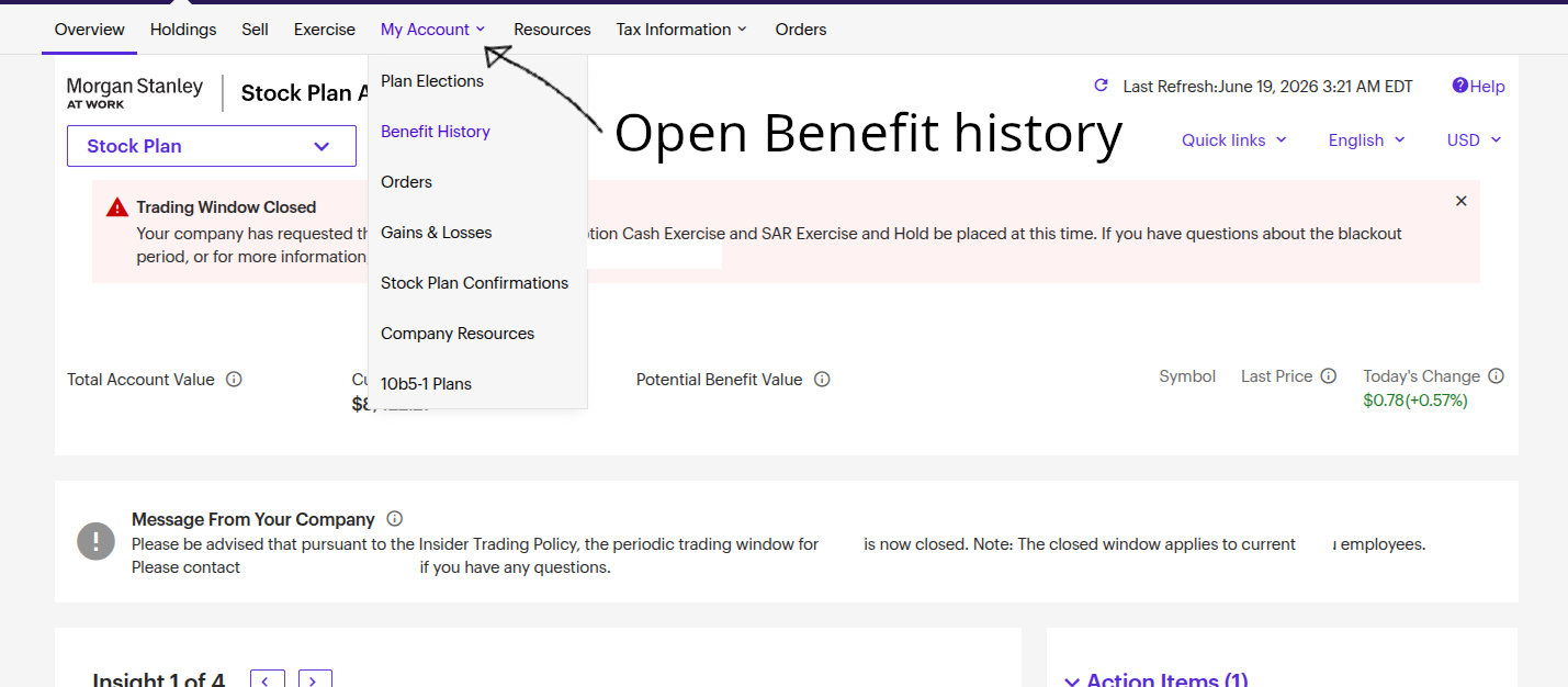 My Account → Benefit History